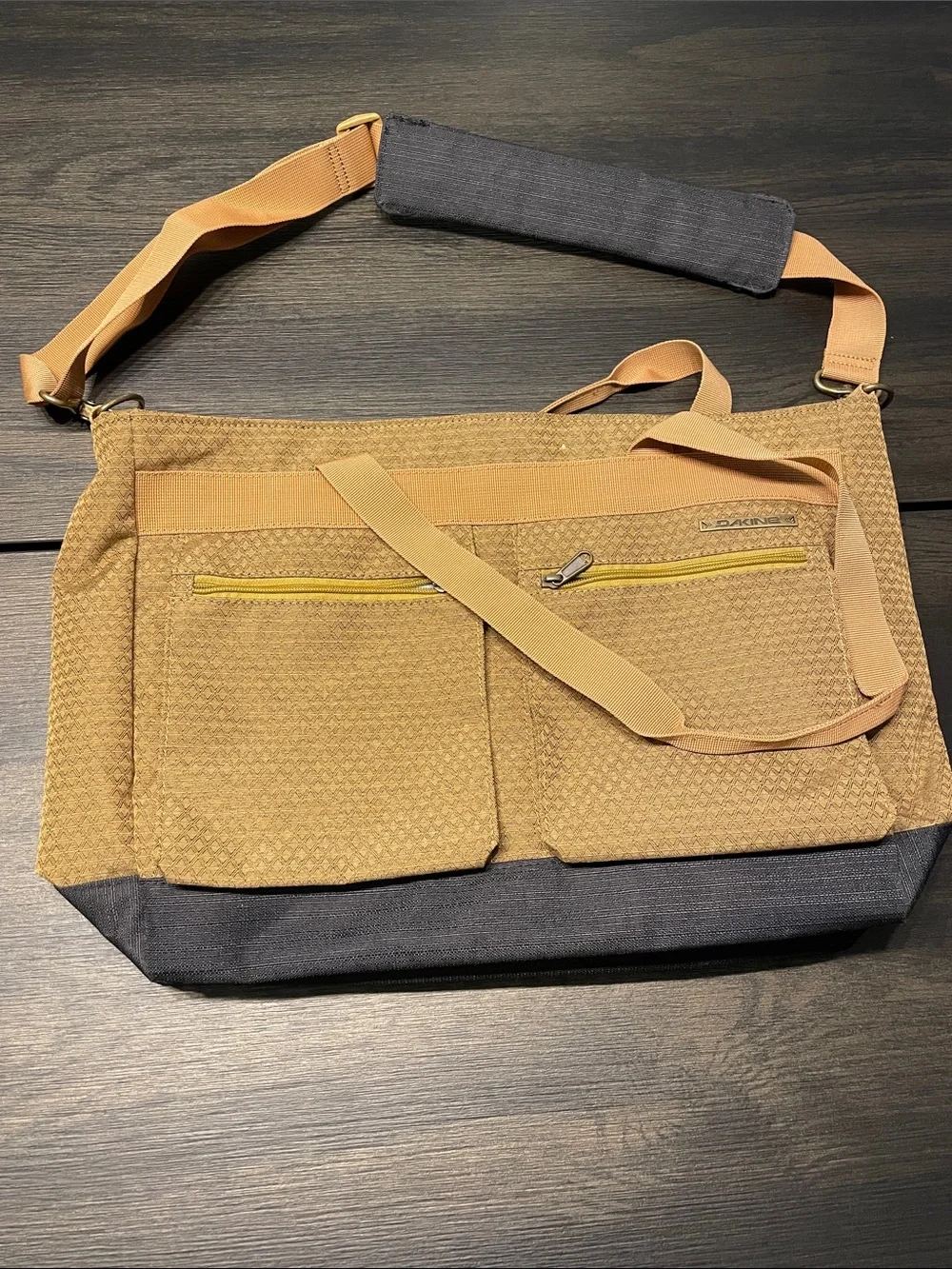 Dakine Tan & Charcoal Messenger Bag with Yellow Accent